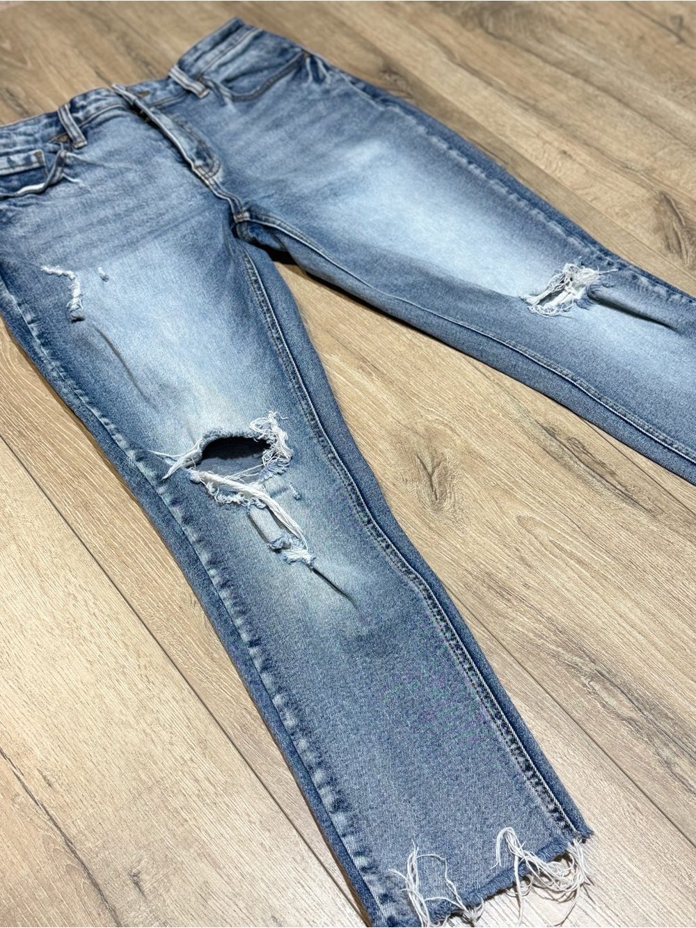 KanCan High Rise Distressed Straight Leg Jeans Raw Hem Size 27 - Picture 5 of 14